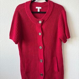 Red cotton knit short sleeve cardigan
